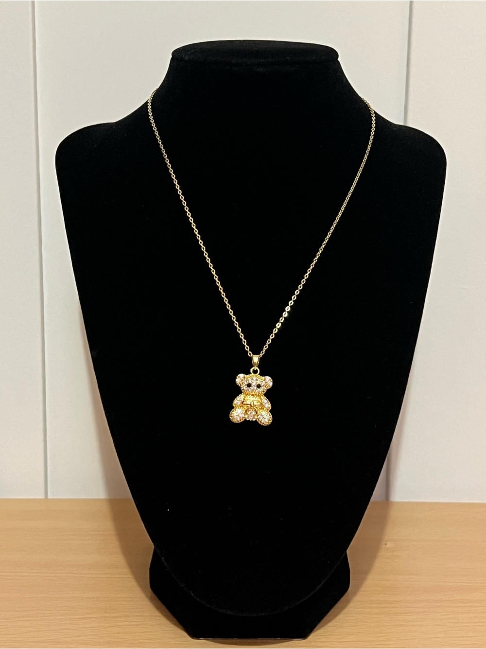 Gold Crystal Teddy Bear Pendant Necklace for Women